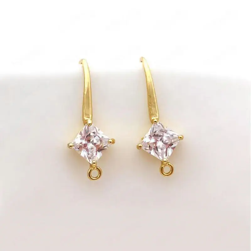 Fashion 14K Gold Color Plated Brass and Zircon Earrings Hooks Stud Earrings Pins Jewelry Making Supplies Diy Accessories