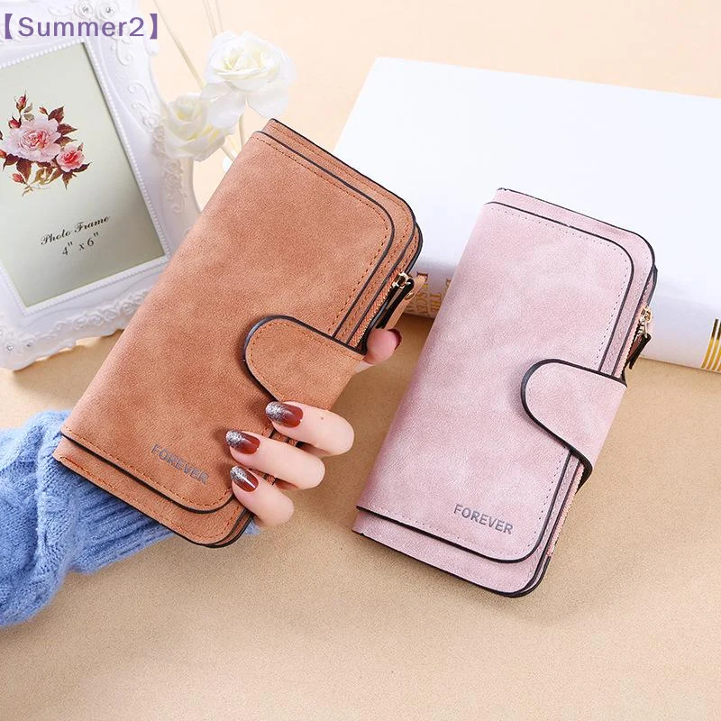 【Xia2】Trendy Trifold Women Wallet Simple PU Leather Snap Card Holder Multi Card Slots Long Coin Purse For Daily Shopping Travel