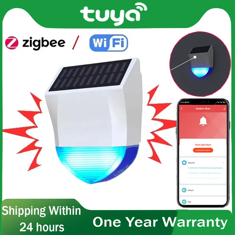 

Tuya Smart Zigbee/Wifi Siren Alarm Waterproof Outdoor With Solar And USB Power Supply Optional 95dB Remote Control
