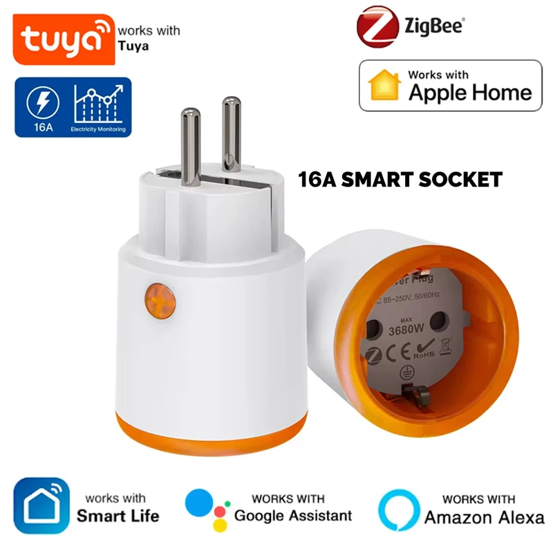 

Homekit EU 16A Tuya ZigBee Smart Home Energy Monitoring Smart Plug Outlet Socket Alexa Google, Home Assistant, Zigbee 2mqttt