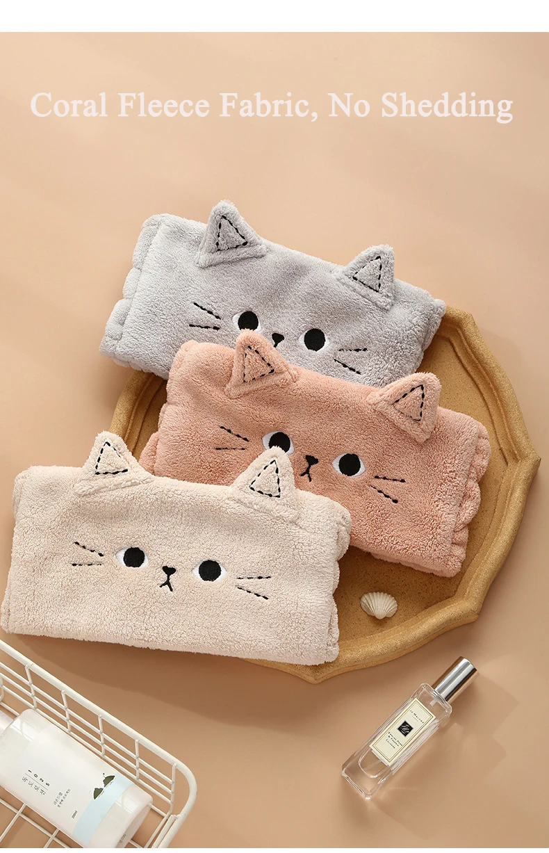 Katzen-Korallen-Fleece-Stirnbänder für Frauen, niedliche weiche Haarschleifen, Stirnband, Haarbänder, waschbares Gesicht, Make-up, Turbane, Bandage, Mädchen-Accessoires – Detail 7