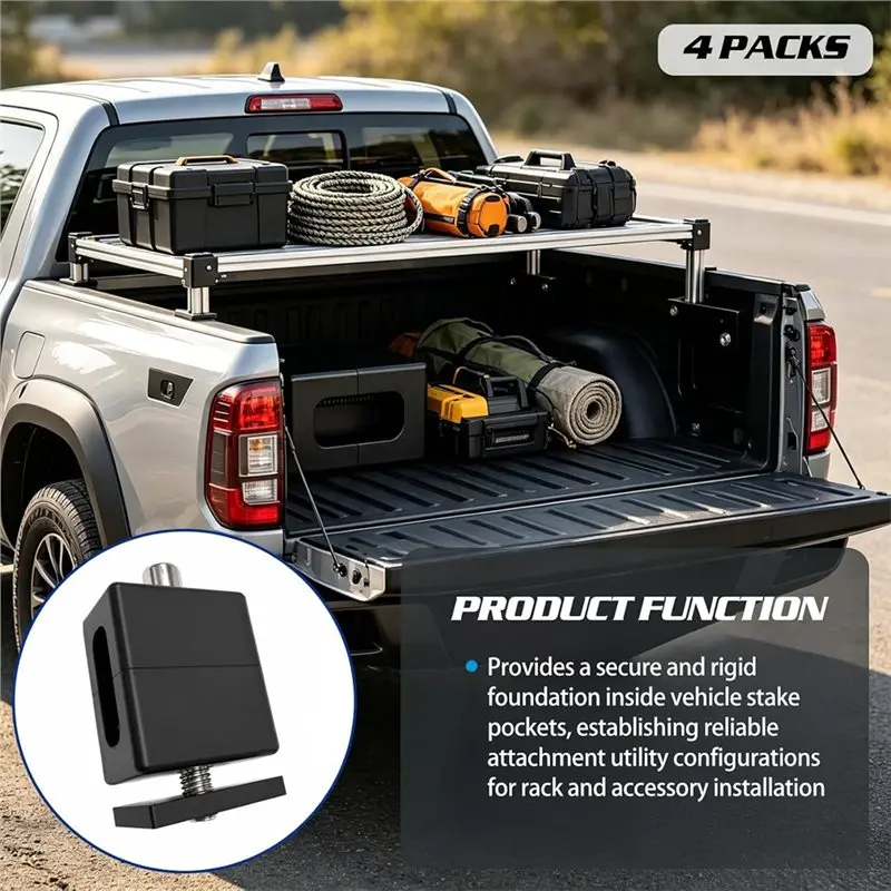 Practical Mounting Kit 4-Pack Truck Bed Stake Pocket Base Hardware, Rigid Tie Down Plates For Most Pickup Trucks