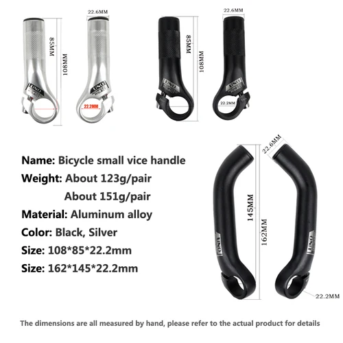 Imagen 2 del producto Mini manillar auxiliar de aleación de aluminio para bicicleta de montaña, bocina de vaca, accesorios de Color extendido, 1 par