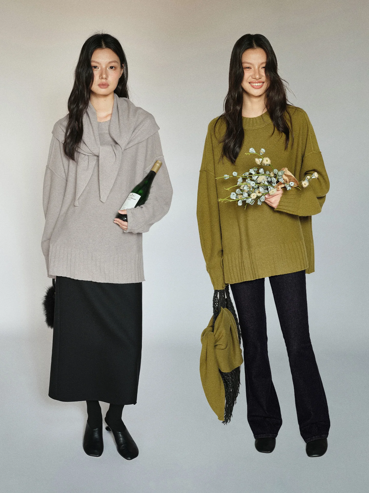 

Soft Skin-Friendly Camere Wool Split Sweater e Scarf Loose Silhouette Faionable oulder Wrap Two-Piece Set for Women