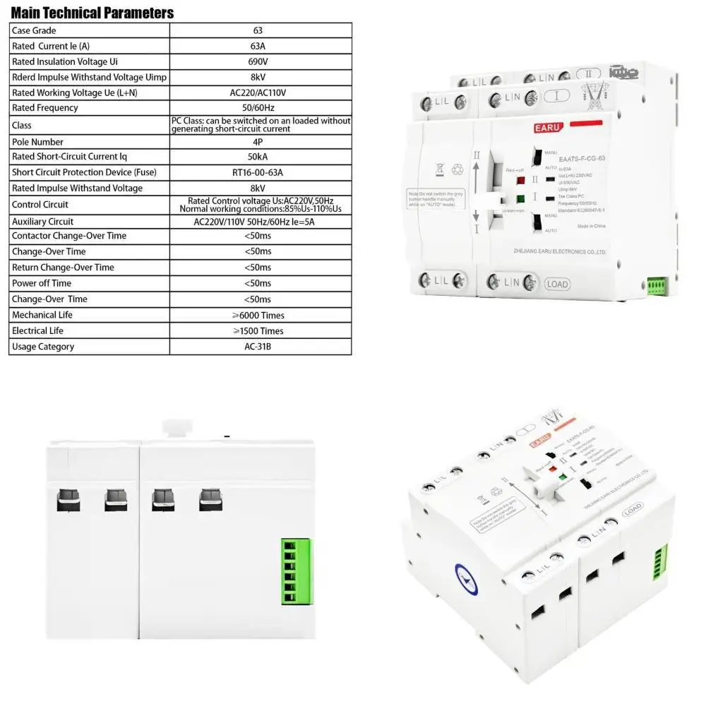 

Y1UD Electrical Selector Switches 4P 110V/220V Double Power Automatic Transfer Switches Din Mounted Power Transfer Switches