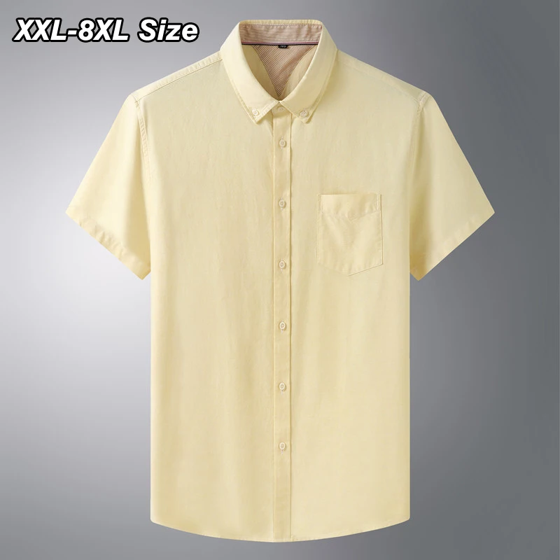 Plus Size 100% Cotton Men's Shirt Summer Short sleeve Oxford Textile Solid Color Dress Business Formal Loose Casual 6XL 7XL 8XL