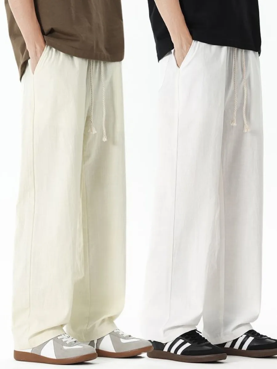

Men's Summer Casual Pants Thin Breathable Loose Cotton Linen Straight Leg Long Trousers Trendy Simple Match All Cotton Inner