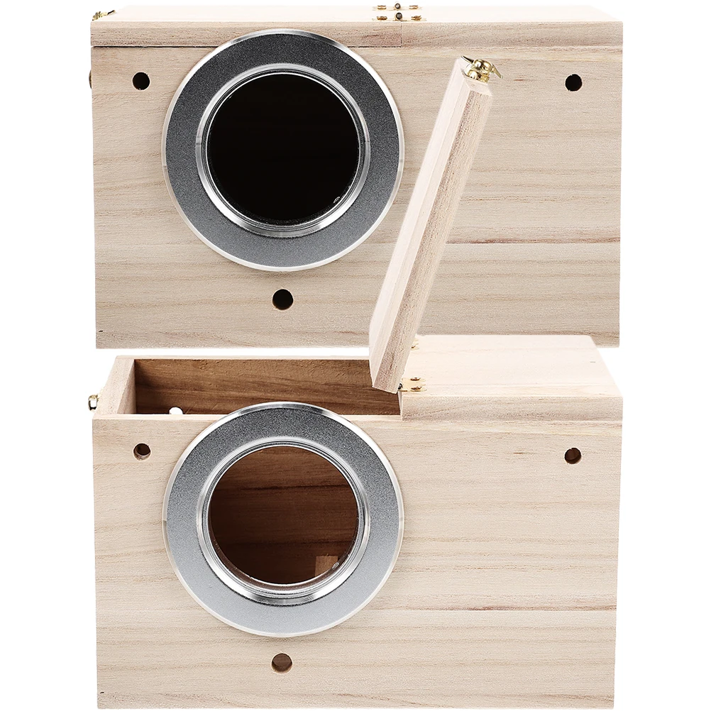 

2Pcs Wooden Bird House Pet Nest Durable Sturdy Indoor Outdoor Parakeet Parrot Small Birds Garden Balcony Courtyard