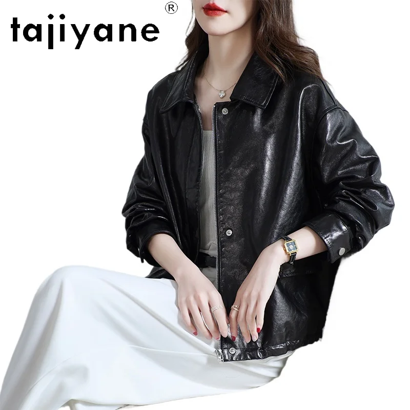 TAJIYANE Giacca in pelle di montone con strato superiore al 100% Donna Giacche corte in vera pelle Cappotto casual da donna 2025 Abiti da donna autunnali