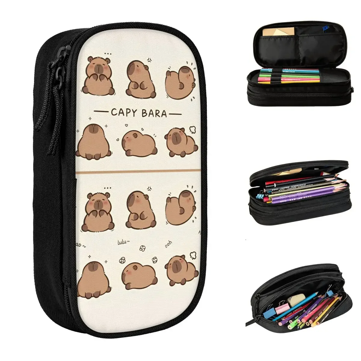 

Kawaii Capybara Cartoon Cute Pencil Case Creative Pen Box Bags Kids Big Capacity Office Zipper Pencilcases