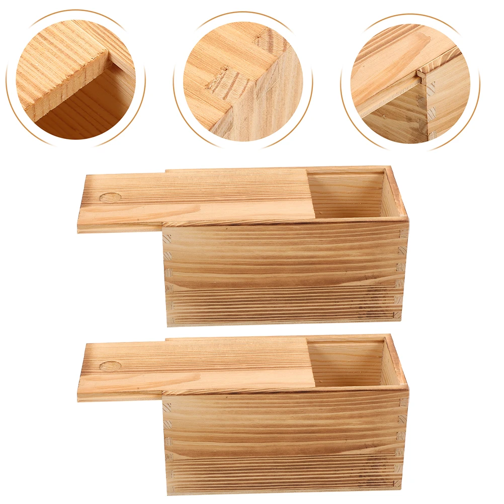 

2 Pcs Wooden Jewelry Box Trinket Storage Case Earring Bracelets Holder Vintage Slide Lid Light Portable Wood for Women