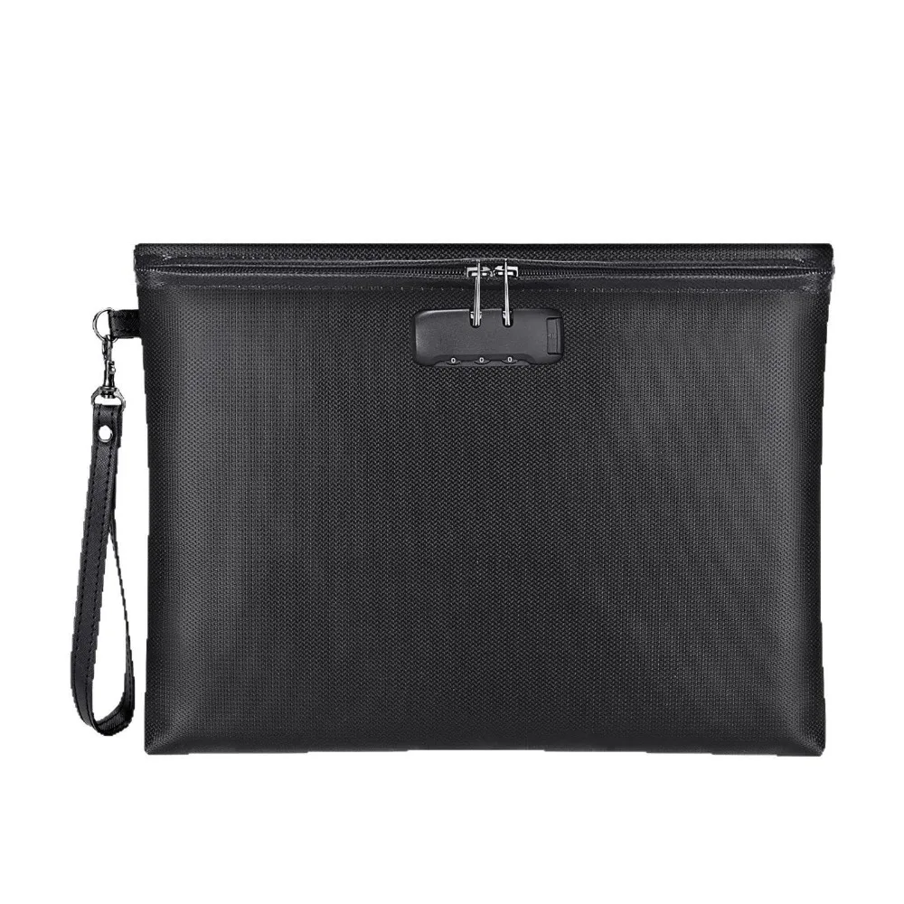 

Heat-resistant Code Lock Fireproof Document Bag Waterproof Portable Zipper Cash Pouch with Hanging Handle with Lock
