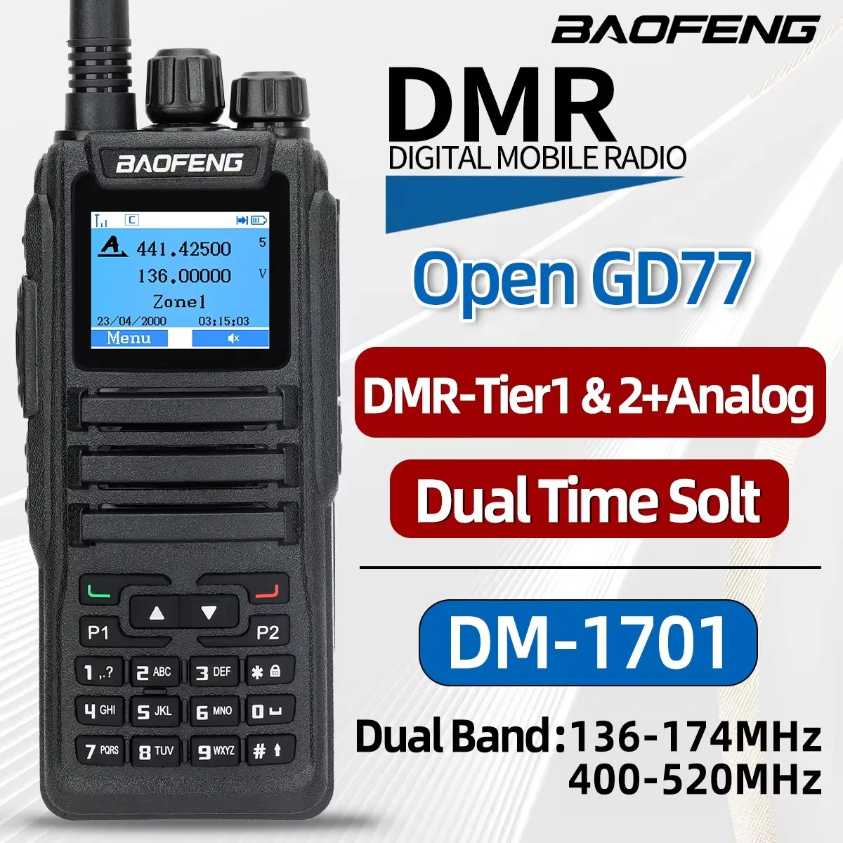 2025 DMR DM 1701 Цифровая рация, двухрежимная аналоговая двусторонняя радиостанция, открытая GD77, двойной слот времени, уровень 1 + 2 радиолюбителя DR 1801