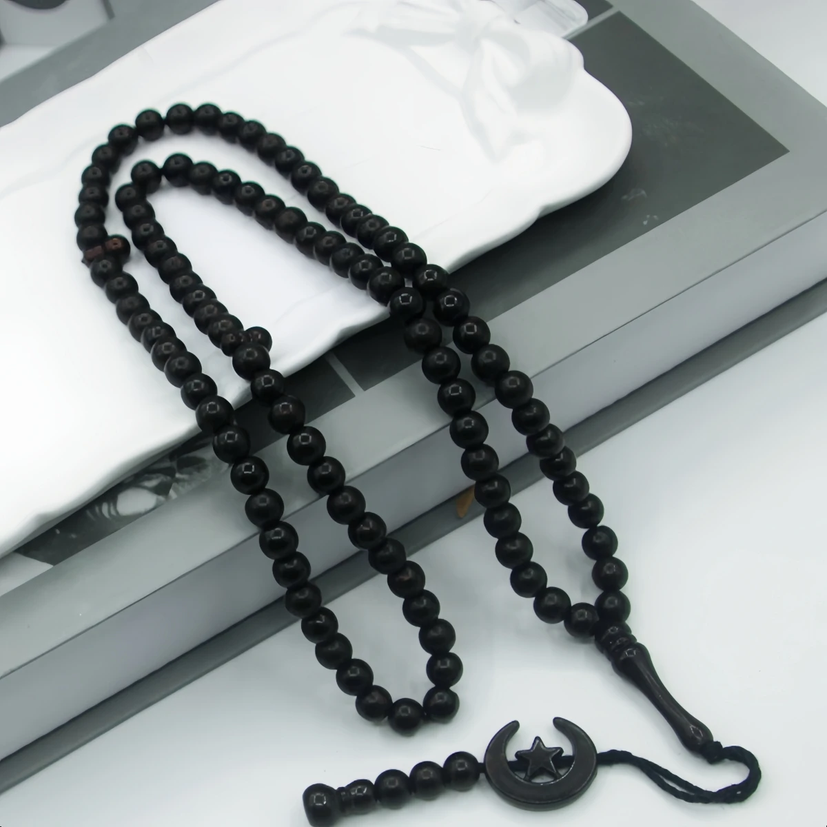 Islam Prayer Beads Tasbih 99 Beads Muslim 8 mm. Rosary Bead Moon Star Decorated Tassels Eid Ramadan Gift