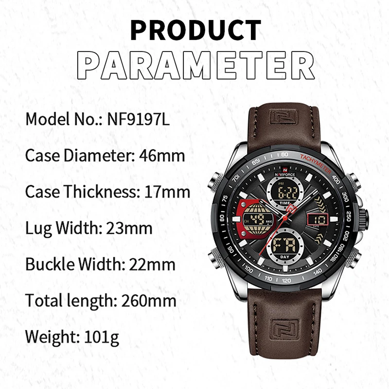 NAVIFORCE Men Watch Analog Digital Sport Chronograph Luxury Man Wristwatch Military Waterproof Genuine Leather Quartz Male Clock