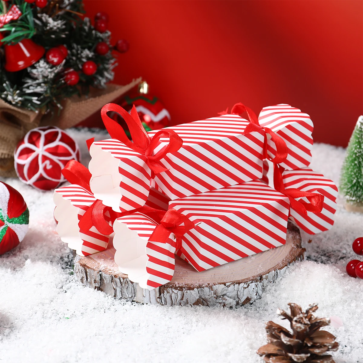 Christmas Red White Striped Candy Box Navidad Natal Noel Cookie Gift Box Merry Christmas Decorations For Home 2024 New Year 2025