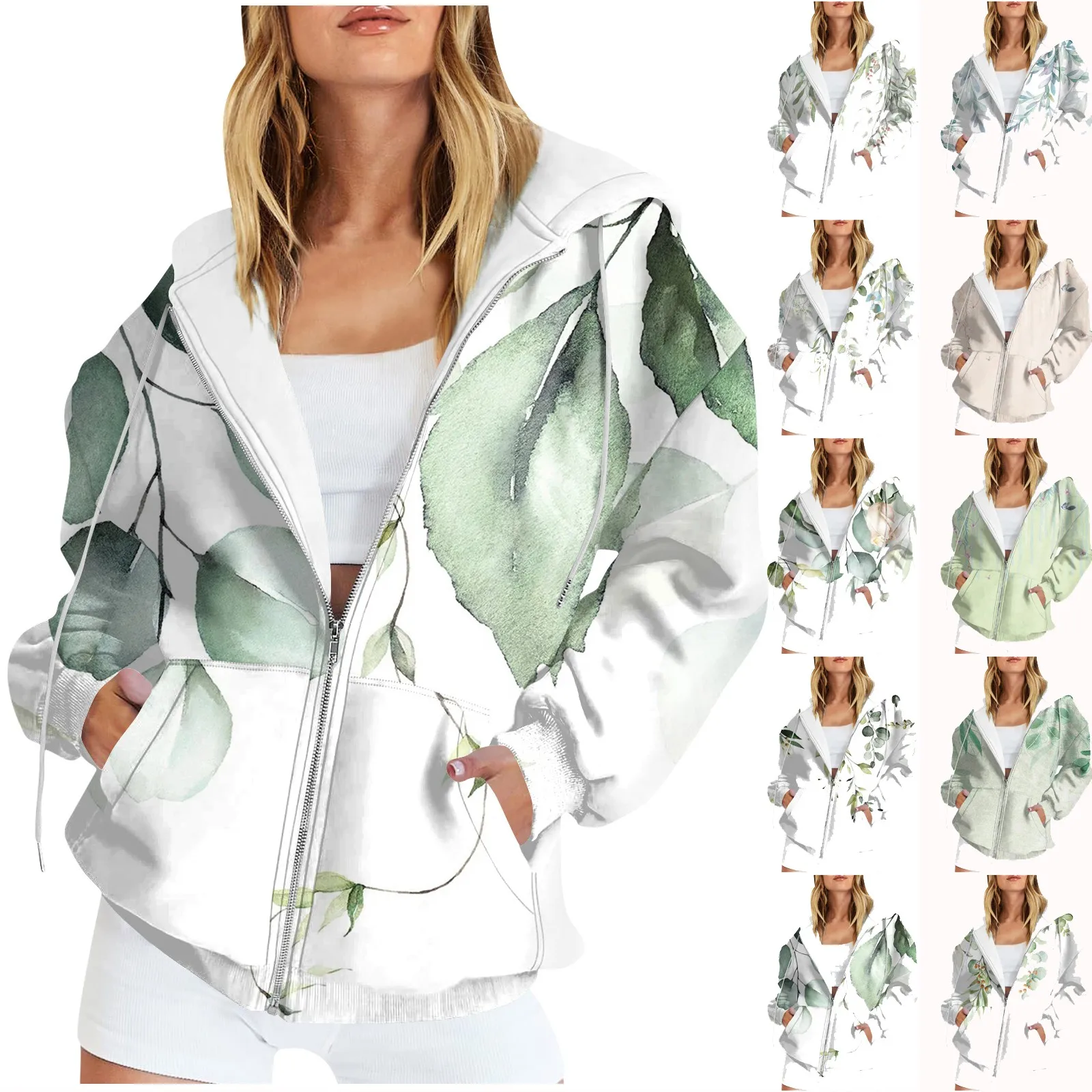 Womens Zip Up Y2k Hoodies Long Sleeve Fall Oversized Casual Flower Print Sweatshirts Jacket With Pockets Ropa De Mujer Худи