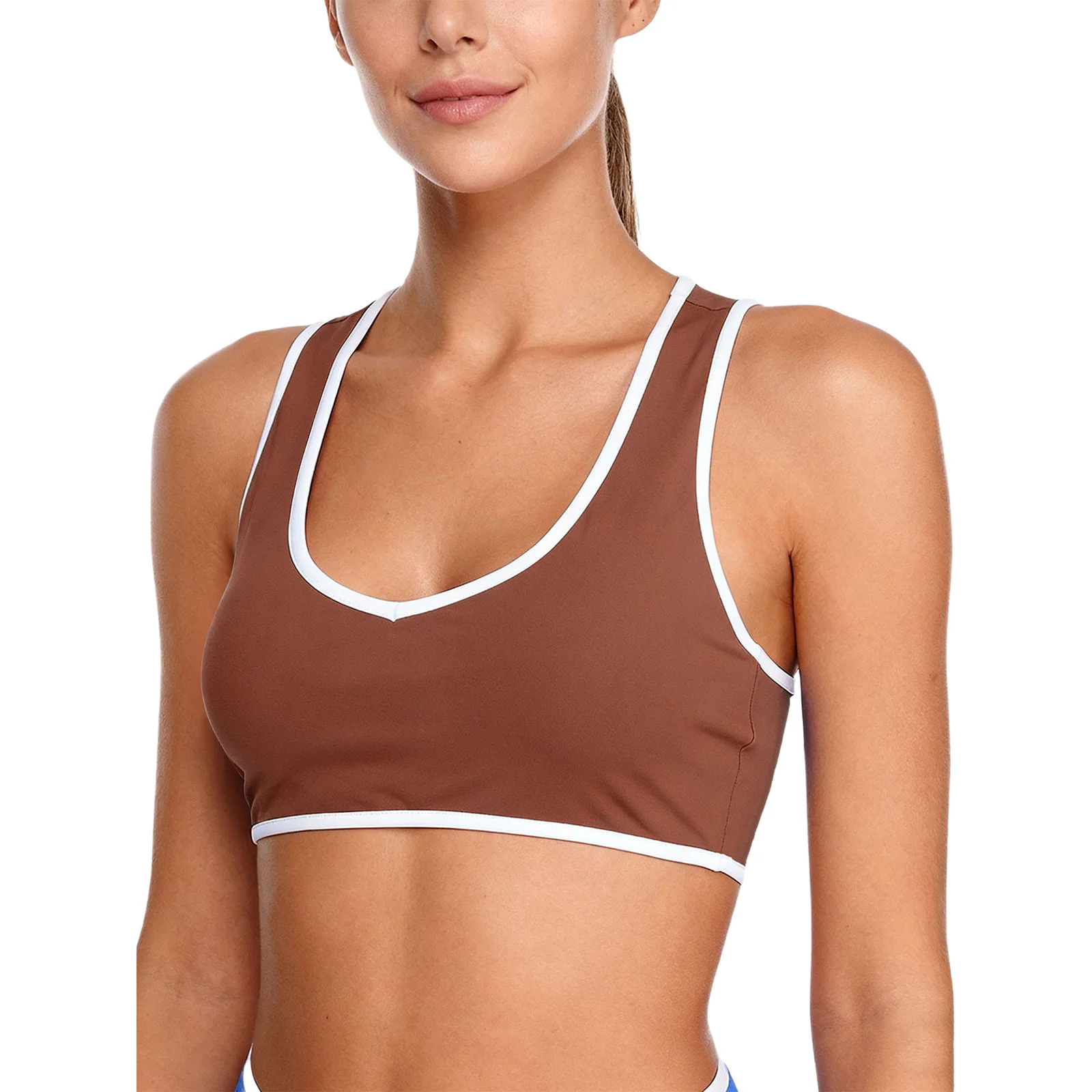 

Women Sport Cropped Tank Top V Neck Sleeveless Racer-back Removable Chest Pads Vest Crop Top for Jogging Gymnastics Yoga Workout