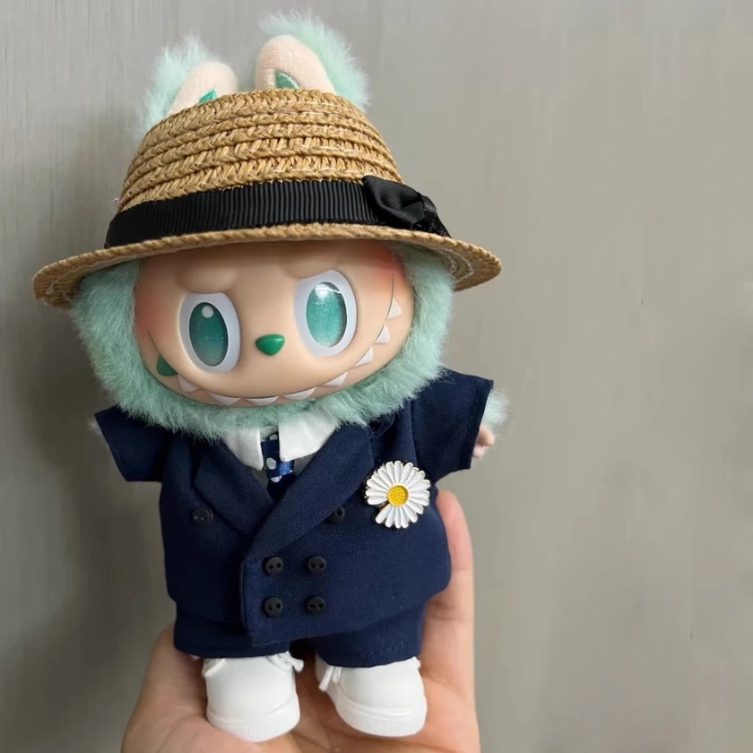 Adorável arco coração flor bud saia conjunto decoração vestido camisola cardigan roupa bonecas acessórios para 17cm/38cm labubu boneca roupas