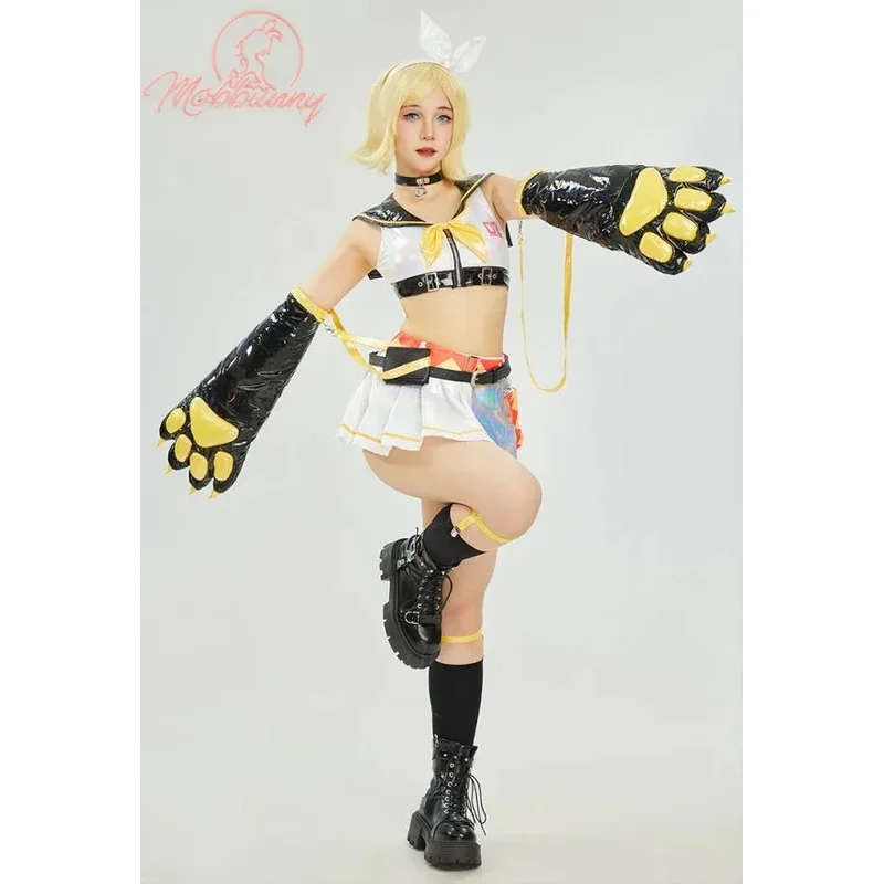 

XT8Mobbunny Rin Derivative Women's Sexy Lingerie Set Short Top and Mini Skirt with Headband Stockings Cosplay CostumeXT6@!