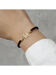 Minimalist Letter Bracelets for Women Dainty Classic Adjustable Gold Plated Initials Rope Bracelet For Women