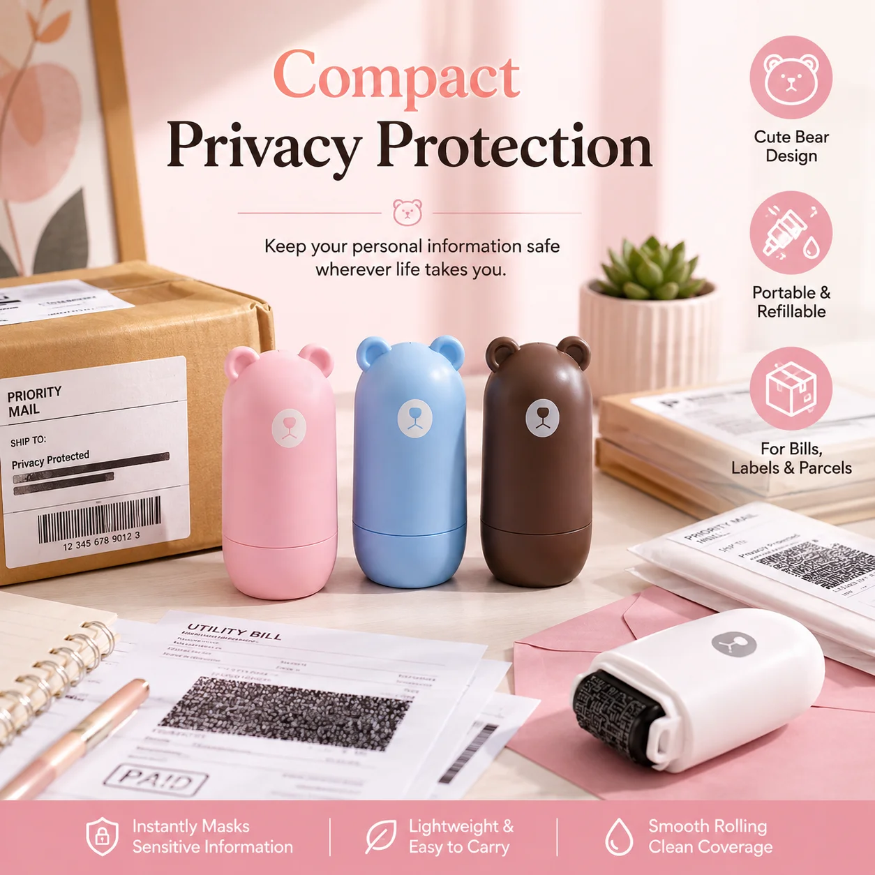 Express Privacy Confidential Roller Stamp Random Code Blocker Seal Anti Disclosure Address Information Cover Tool