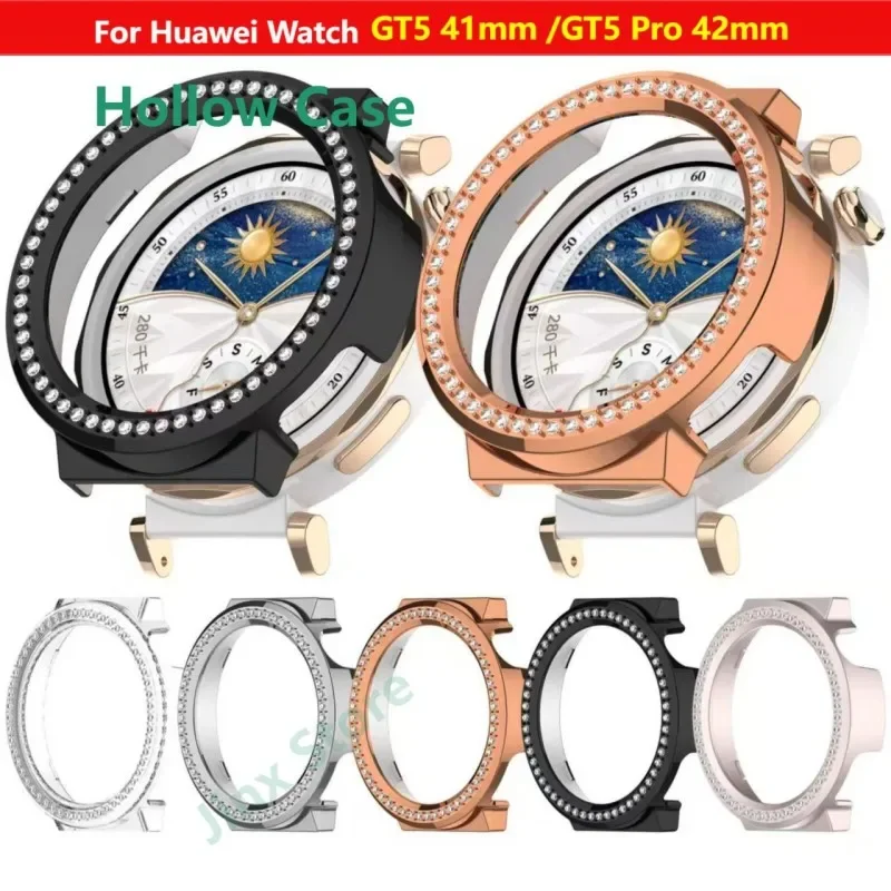

Полый чехол Bling PC для Huawei Watch GT 5 4 41 мм/5 Pro 42 мм, чехол Skin Samrt, ремешок с бриллиантами и кристаллами, защитный бампер GT5 GT4