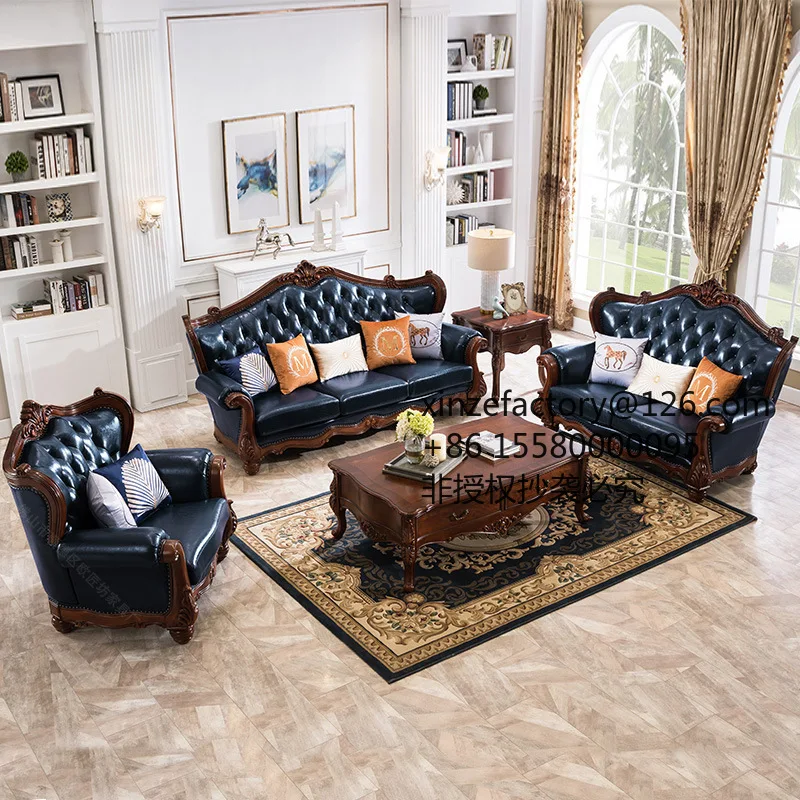 Factory Direct 2026 Top RatedAmerican sofa Foshan sofa factory wholesale solid wood leather  European  living room first layer c