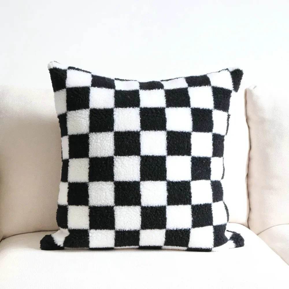 Classic Black and White Houndstooth Cushion Cover 30x50cm Bow Waist Pillow Case Home Car Decorative Pillow Cover for Sofa 45*45