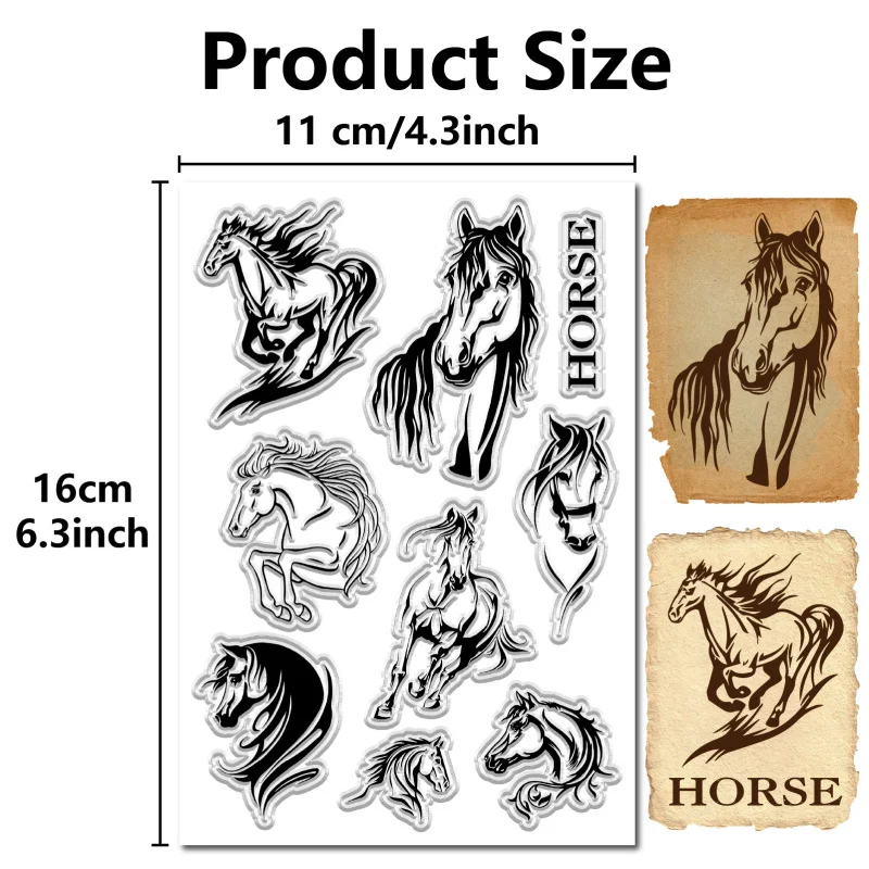 1Sheet Horse Clear Stamps Animal Western Cowboy Vintage Reusable Retro Postmark Transparent Silicone Stamp Seals for Journaling