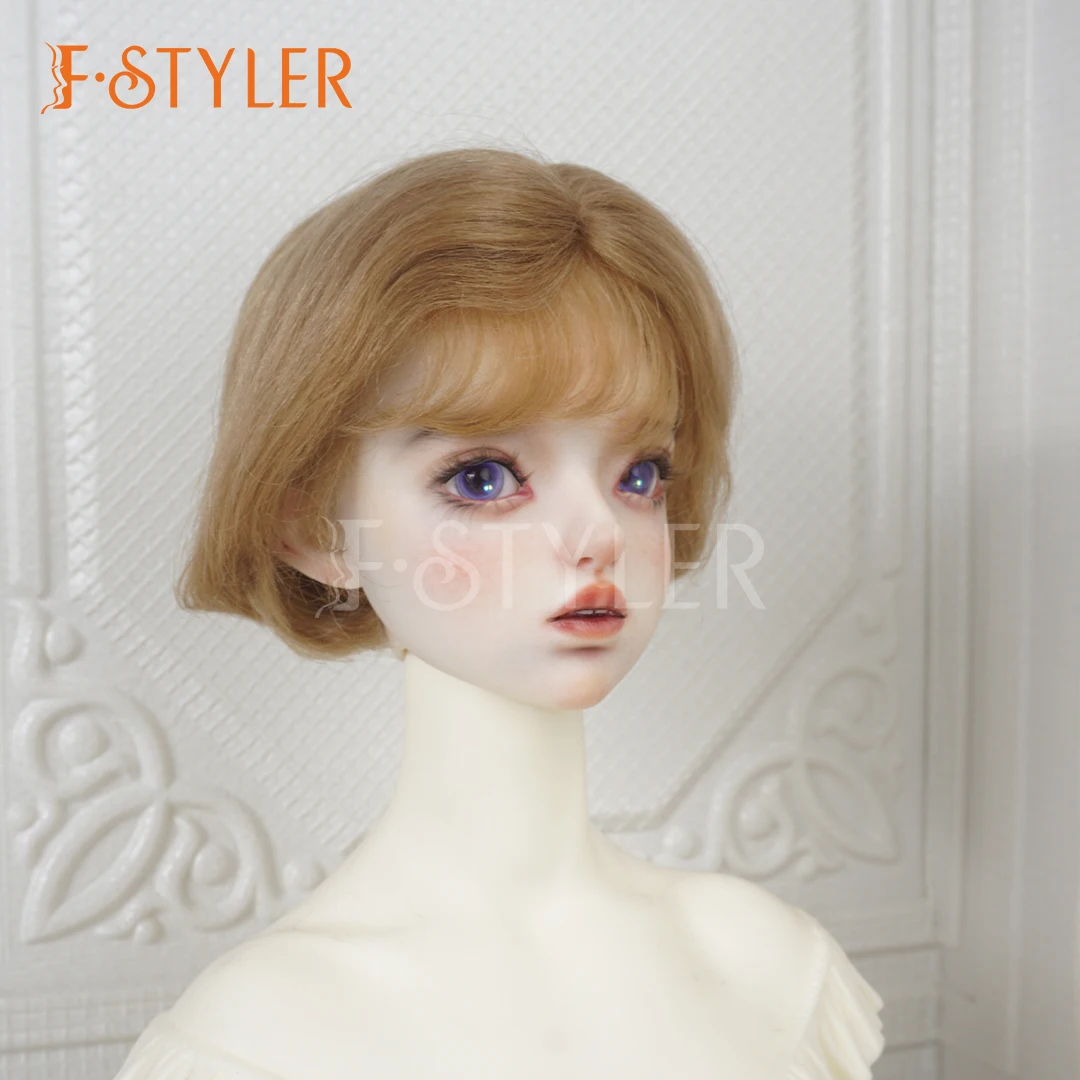 FStyler Puppenperücke in voller Größe mit Pony, kurzes Mohair, weiches Haar, große Perücken für BJD 1/8 1/6 1/4 1/3
