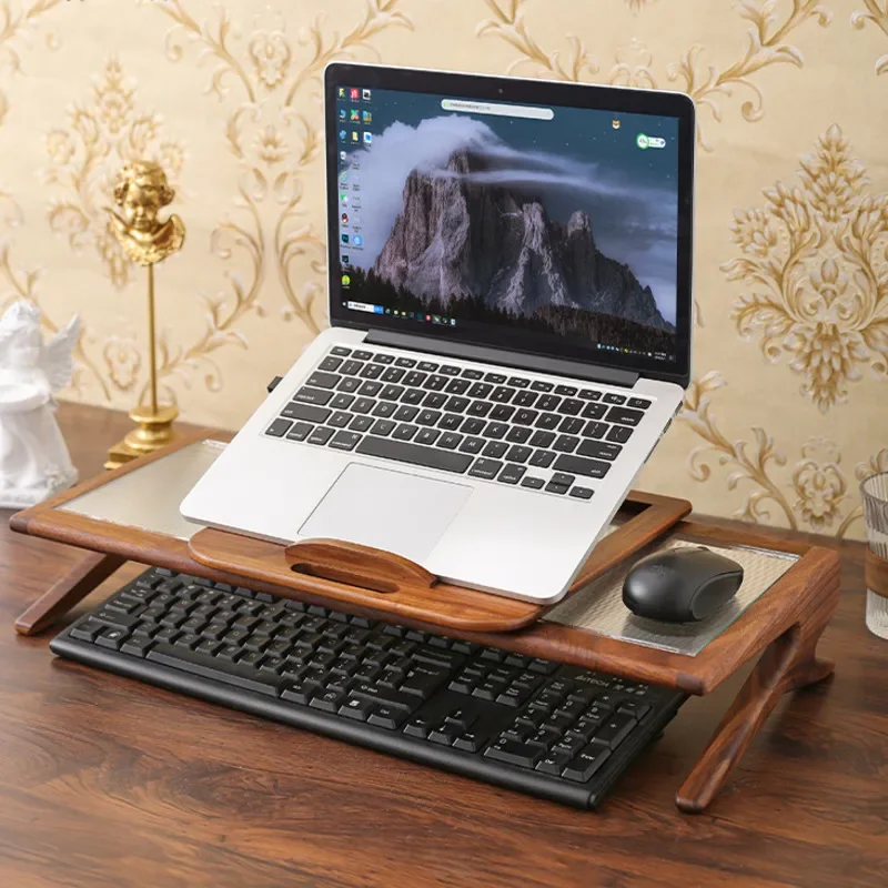 Black Walnut Laptop Stand Desktop Heighten Computer Desk Protects Cervical Neck Notebook Base Stable Load Bearing Monitor Stand