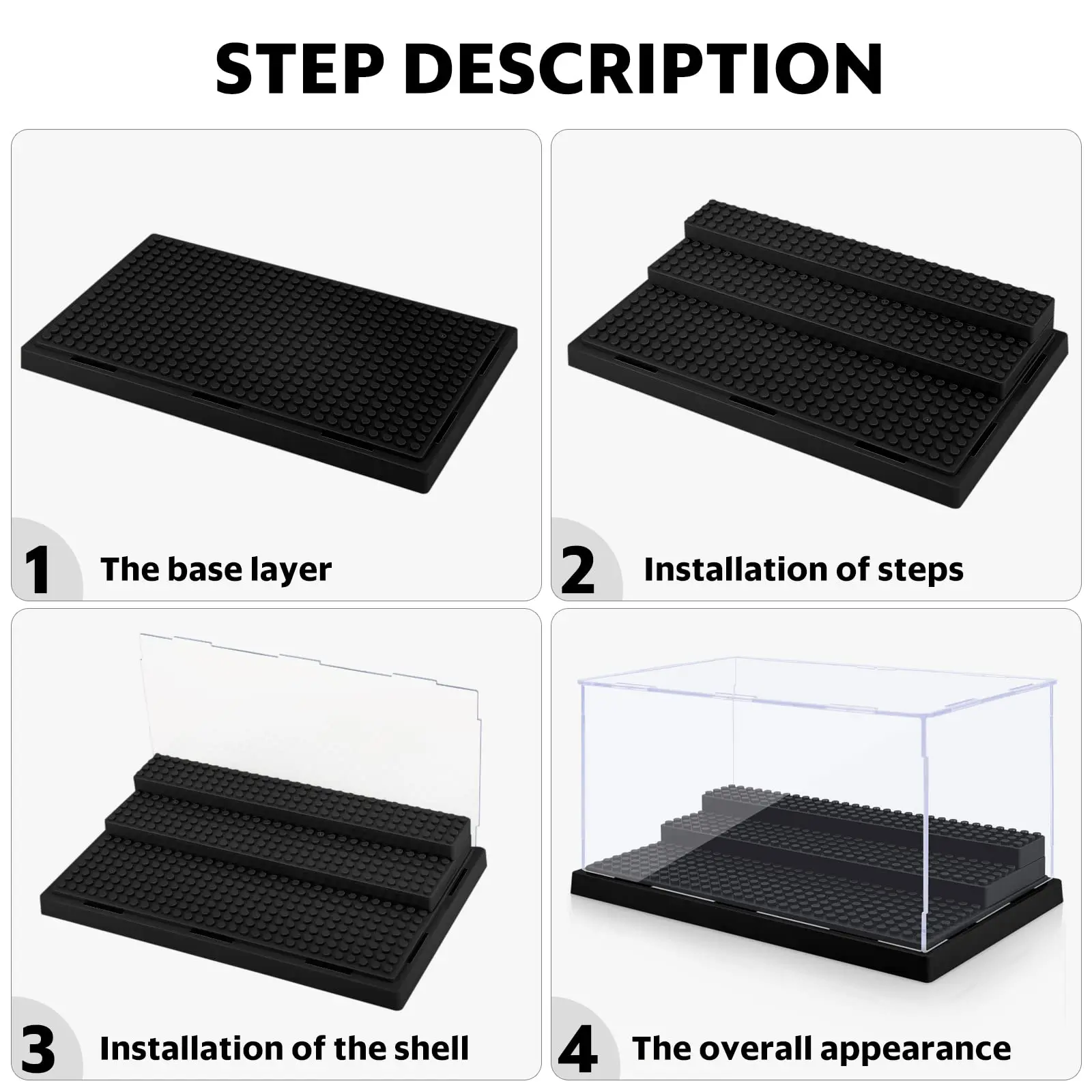 Display Case for Minifigures Action Figures Blocks, Acrylic Display Showcase for Lego Series Figure Blocks Toys With Black Base