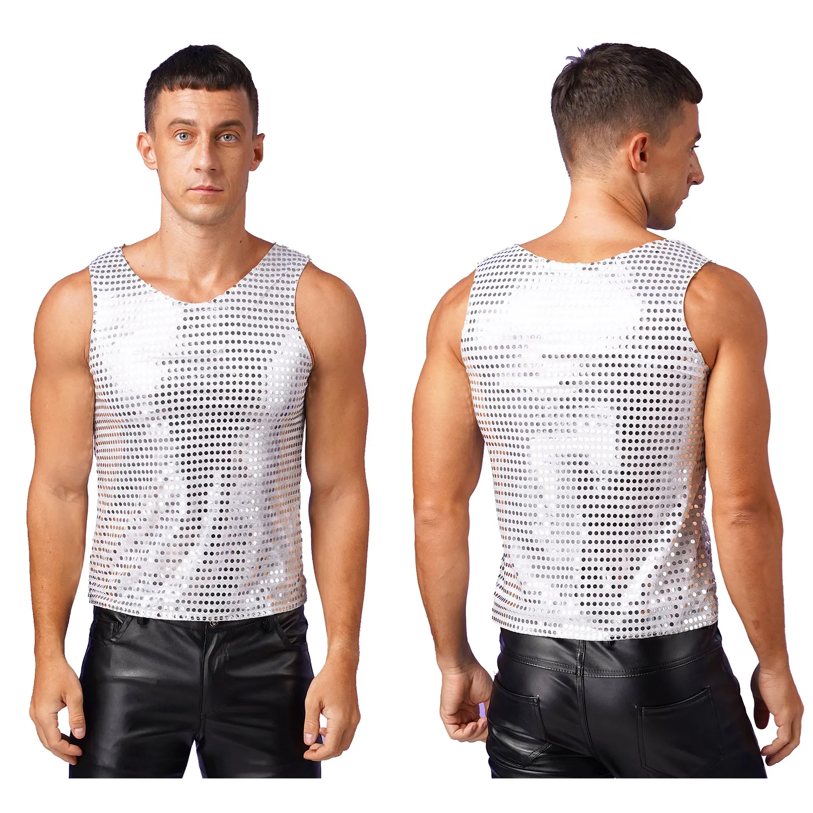 Hot New Mens T-shirts Shiny Sequin Sleeveless Loose Tank Tops Christmas Performance Clothing Fashion Nightclub Party Waistcoat