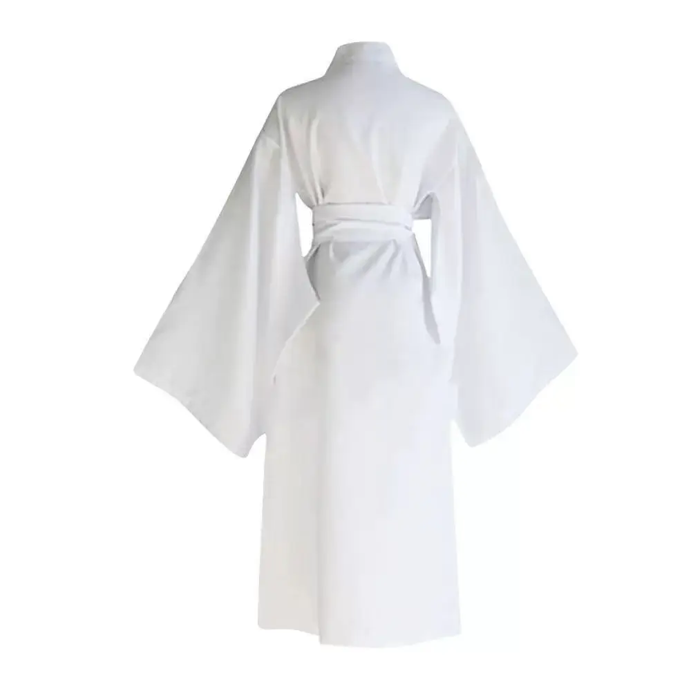 2025 White Traditional Japanese Kimono with Belt Robe Length Sleeves Yukata Pajamas