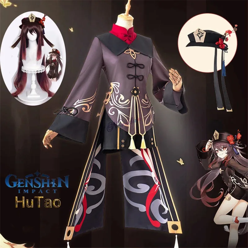 

Genshin Impact Hutao Cosplay Costume Uniform Wig Cosplay Anime Game Hu Tao Chinese Style Halloween Costumes Women Game Cosplay