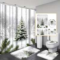 4-piece Christmas gift bathroom set, shower curtain and floor mat, bathroom decoration rug toilet seat and non-slip U-shaped mat