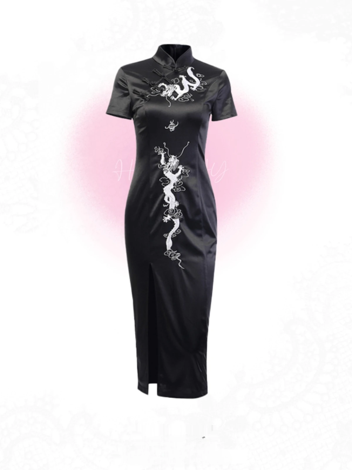 

Dark Dragon Embroidery Slim Fit Spicy Girl Long Dress Cos Improved Qipao Split Skirt