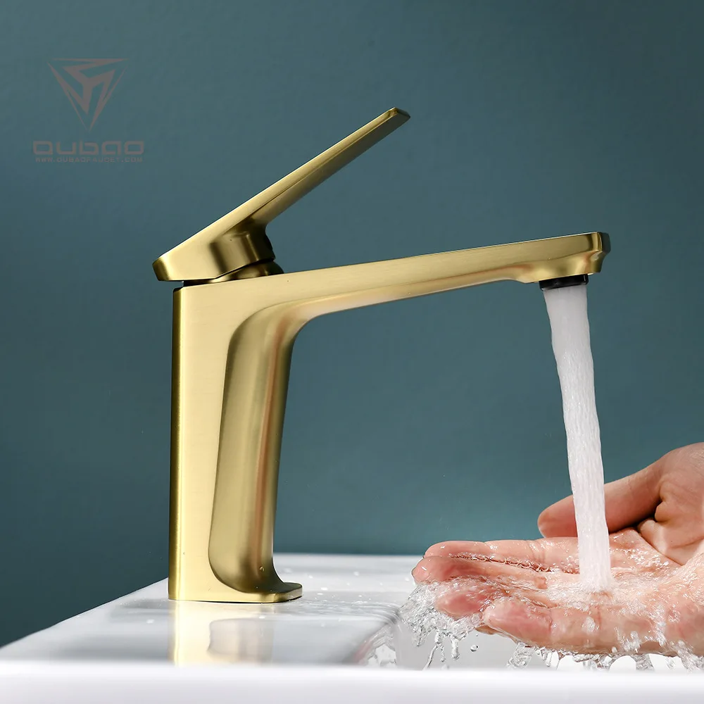 

Brushed Gold Brass Bathroom sink faucet Luxury hand basin faucet Hot Cold Water washbowl Tap Modern Design copper Lavabo faucet