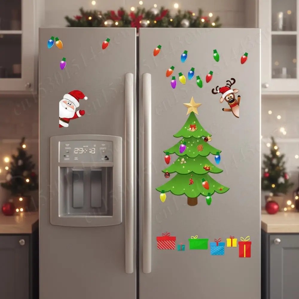 شجرة عيد الميلاد مغناطيس الثلاجة الديكور 2026 عيد الميلاد سانتا الرنة ملصق مغناطيسي للثلاجة باب معدني المرآب الديكور #3