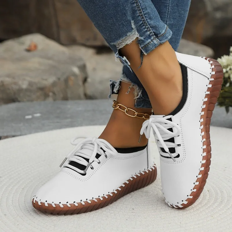 2024 women's spring and autumn new retro solid color light mouth comfortable flat shoes outdoor casual women's sports shoes