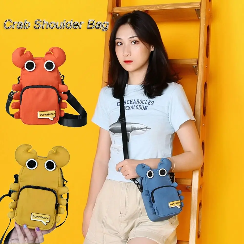

Casual Crab Shoulder Bag Cartoon Oxford Cloth Mobile Phone Pouch Storage Purse Adjustable Strap Canvas Crossbody Bag Travel
