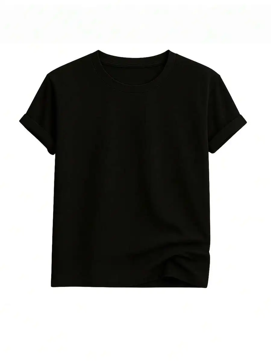 

Mens Black Cotton T-Shirt Loose Fit Casual Short Sleeve Tee