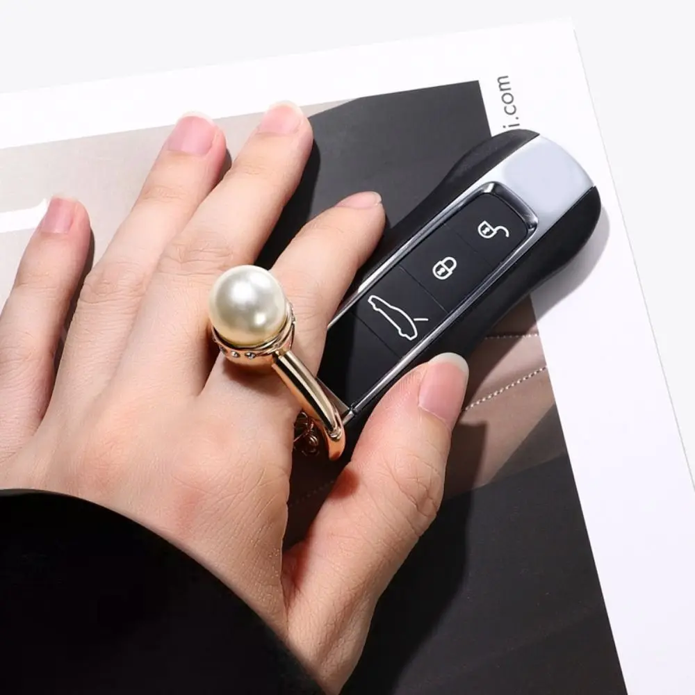 Zinc Alloy Metal Key Clip Anti-loss Smooth Pearl Ring Car Key Ring Temperament Anti-rust Fashion Ring Key Chain Key Pendant