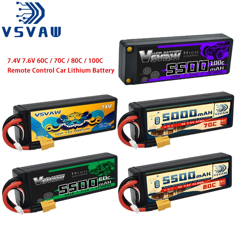 VSVAW 2S 7.6V 7.4V 5000mAh 5500mAh HV Lipo Battery 70C 80C 100C With Deans / XT60 Plug For RC Car Boat Vehicle Rally Truck Tank