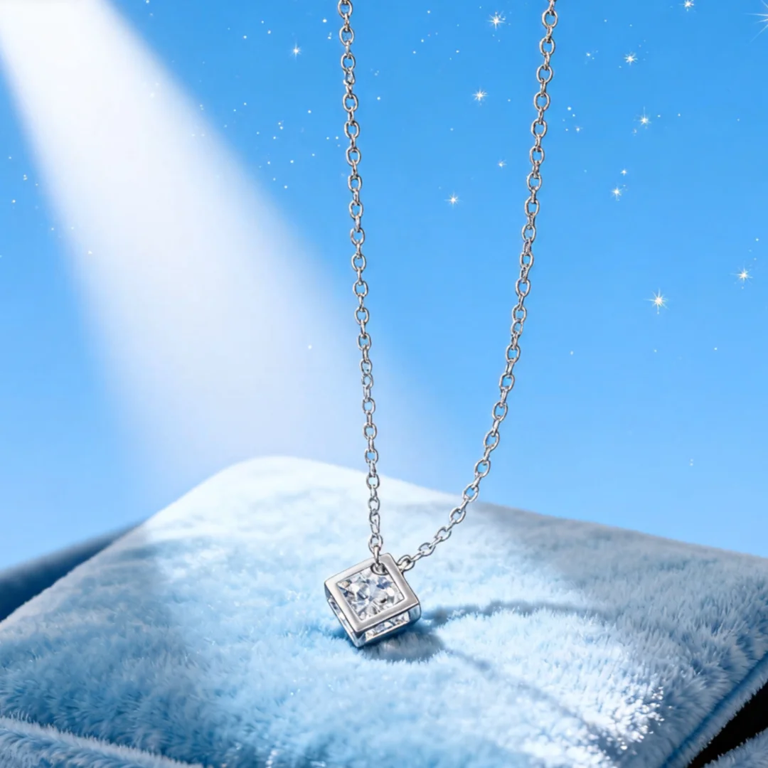 

Hot 925 Sterling Silver Shiny temperament Zircon Square Pendant Necklace For Women Fashion party Wedding Jewelry Christmas Gifts