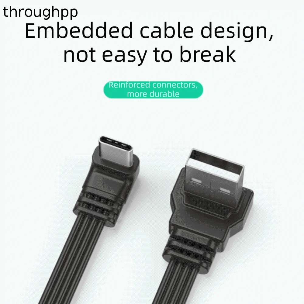 Double Elbow Type C Data Cable 90 Degree Flat Flexible Mobile Game Cable Double-Sided Super Soft Short Charging Line