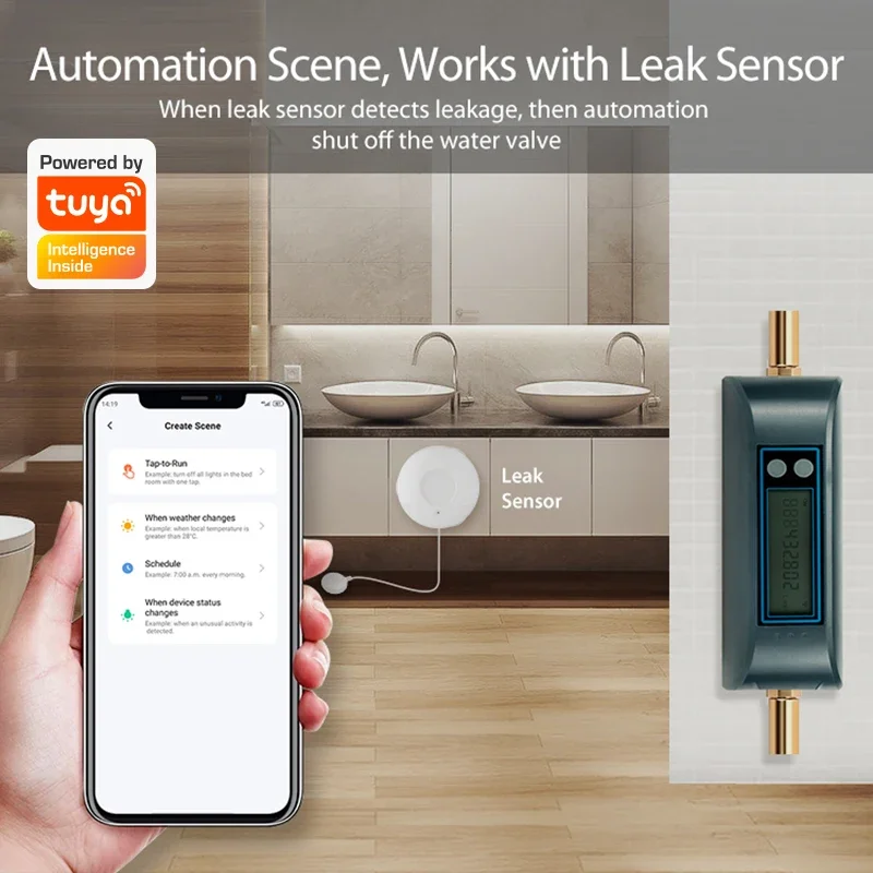 Smart Life WiFi Water Valve Water Flow Rate And Water Meter Shut On/Off Remote Control Real Time Display Built in battery Tuya