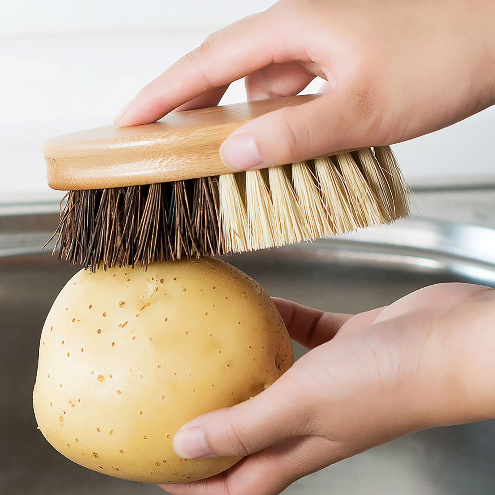 

2Pcs Wooden Vegetable Brush Kitchen Cleaning Scrubber Fruit Pot Pan Brush Wood Eco Friendly Wooden Cleaning Scrubber