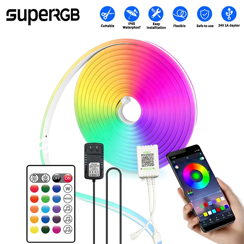 15M LED Silicone Neon Light Strip DIY Cuttable Bedroom Indoor Outdoor